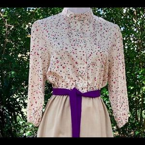Rare VINTAGE 50s Confetti Print Sashed Dress